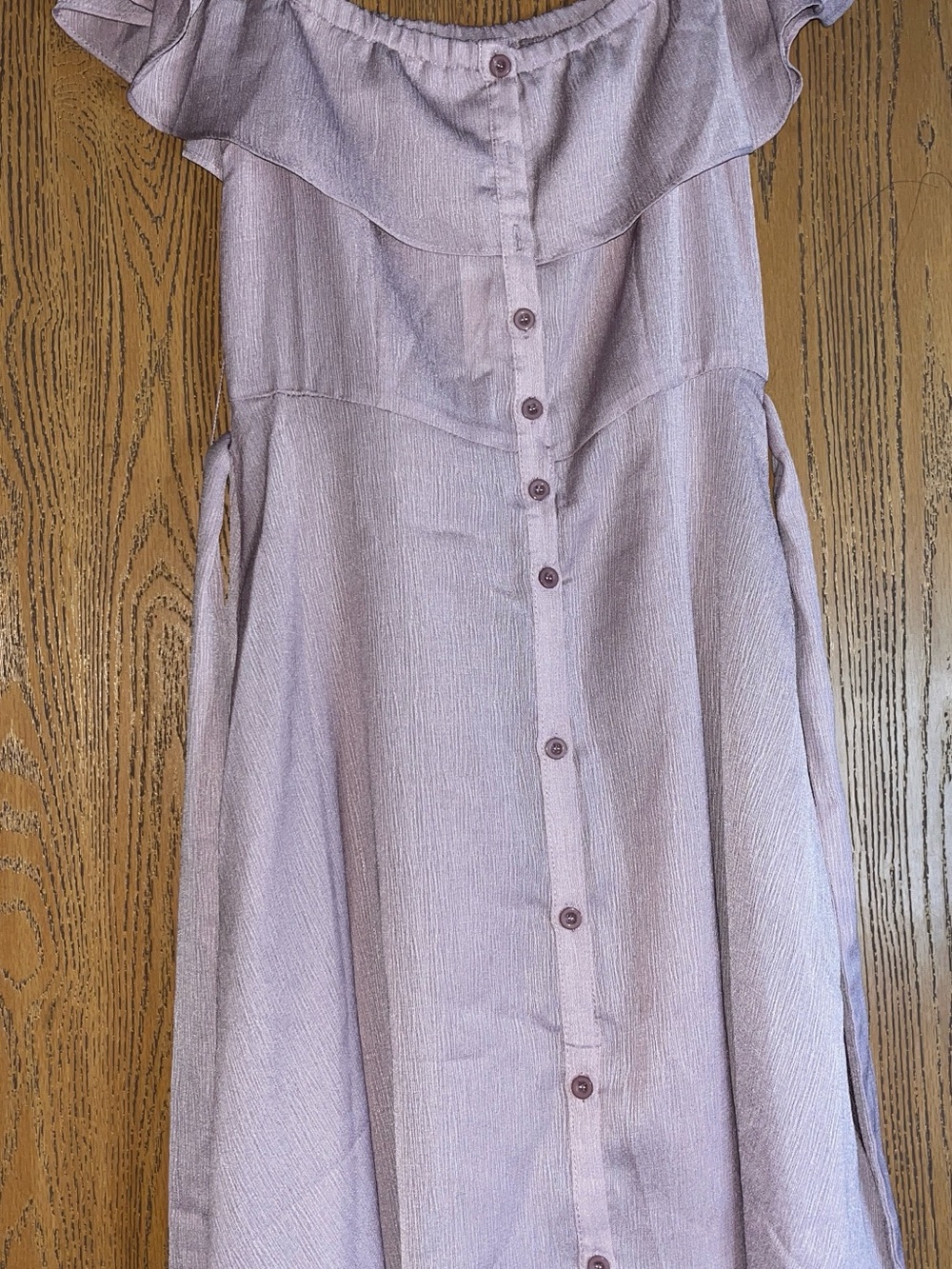 Lavender Off-The-Shoulder Button-Front Midi Dress